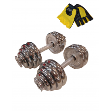 Гантели наборные хром. York 15 кг 2шт + перчатки Гантели наборные хром. York 15 кг 2шт + перчатки